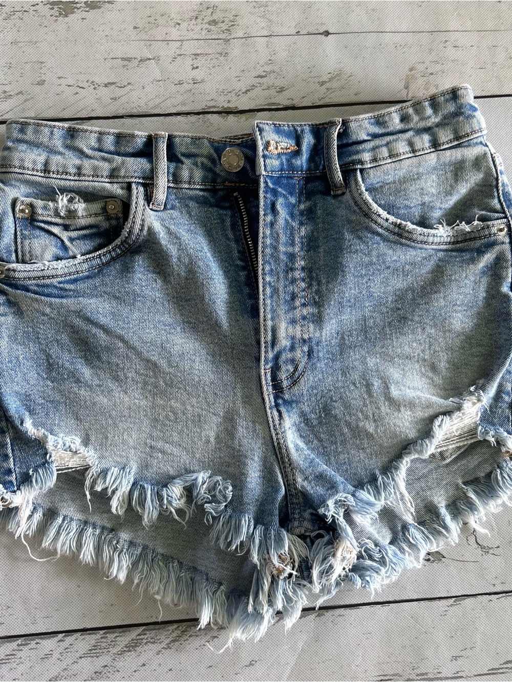 Sz 4 Zara Light Blue Distressed Denim Cutoff Shorts